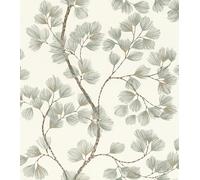 Rasch Tapeten 866902 Non-Woven Wallpaper with Branches with Fantasy Flowers in White, Green and Brown from The Symphony Collection 10.05 m x 0.53 m (L x W)