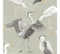 Rasch The Design Library Heron Crane Bird Animal Nature Wallpaper in Green Rasch Green