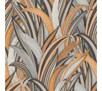 Rasch Tropical Grass 541274 Non-Woven Wallpaper Cognac Brown, Anthracite And Light Grey Wallpaper