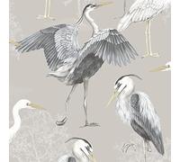 Elegant Homes Heron Birds Wallpaper Grey Taupe White Natural The Design library