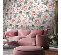 Elegant Homes Large Flower Blush Pink White Green Wallpaper The Design Library
