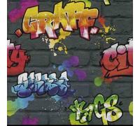 Rasch Wallpaper 237801 Black Brick with Graffiti