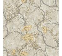 Rasch Vasari Albero Pewter & Beige Floral Tree Metallic Heavyweight Vinyl Wallpaper 400426