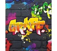 Rasch Wallpaper 237801 Black Brick with Graffiti