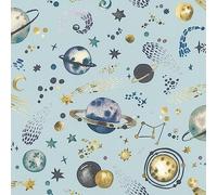 Rasch Planets Blue Wallpaper Stars Universe Children's Bedroom Feature Wall