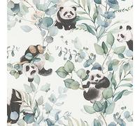Rasch Panda Playtime Black White And Green Wallpaper