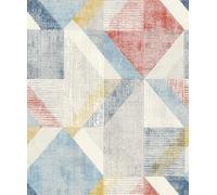 Rasch Wallpaper 311938 - Non-Woven Wallpaper with Triangles and Squares in Yellow, Red, Light Grey and Various Blue Shades from The Color Your Life Collection - 10.05 m x 0.53 m (L x W)