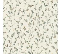Rasch Wallpaper 486148 - Light Non-Woven Wallpaper with Small Flowers in Green and Blue in Watercolour Look from The Country Charme Collection