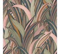Rasch Wallpaper 541243 from The Amazing Collection Non-Woven Wallpaper with Leaves Motif in Brown, Olive Green and Dusky Pink with Textile Structure - 10.05 m x 53 cm (L x W) Wallpaper, Olive Green