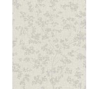 Rasch Wallpaper 653861 - Grey Non-Woven Wallpaper with Flowers on Linen Look, Floral Wallpaper from The Welcome Home Collection