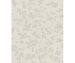 Rasch Wallpaper 653861 - Grey Non-Woven Wallpaper with Flowers on Linen Look, Floral Wallpaper from The Welcome Home Collection