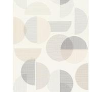 Rasch Wallpaper 735956 - Light Non-Woven Wallpaper with Geometric Motif of Circles and Semicircles in Beige and Grey - 10.05 m x 0.53 m