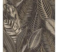 Rasch Wallpaper 751833 - Non-Woven Wallpaper with Large Leaves in Black, Grey and Gold Metallic from The African Queen III Collection