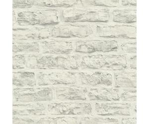 Rasch Wpe 498318 White Washed Brick Effect Vinyl Wallpaper Realistic Textured Faux Stone Wall Covering Rustic Industrial Wall Paper