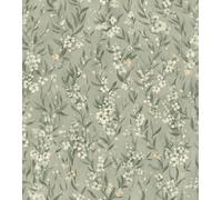 Rasch WPE Cherry Blossom Floral Textured Wallpaper Green 435269 | Premium Non-Woven Paste-The-Wall Wallpaper | Elegant Botanical Tree Blossom Design
