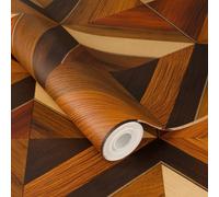 Rasch X Tesa Aurex Art Deco Parquet Self Adhesive Peel And Stick Textured Wallpaper, Walnut And Cherry