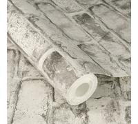 Rasch X Tesa Clayton Rustic Industrial Brick Self Adhesive Peel And Stick Textured Wallpaper, Grey