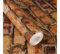 Rasch X Tesa Clayton Rustic Industrial Brick Self Adhesive Peel And Stick Textured Wallpaper, Terracotta