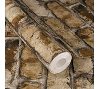 Rasch X Tesa Clayton Rustic Industrial Brick Self-Adhesive Peel & Stick Textured Wallpaper, Brown