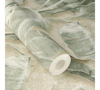 Rasch X Tesa Cuba Tropical Watercolour Banana Leaves Self-Adhesive Peel & Stick Textured Wallpaper, Green