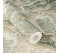 Rasch X Tesa Cuba Tropical Watercolour Banana Leaves Self-Adhesive Peel & Stick Textured Wallpaper, Green