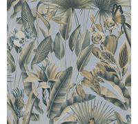 Rasch Zanzibar Tropical Butterfly Vinyl Wallpaper, Blue/Green (400013) | Wallcovering for living room, bedroom and hallway, banana palms and bird of paradise leaves, deep embossing, stitch effect