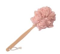 RASDDER Pink Loofah with Handle - Cute Back Scrubber & Exfoliating Shower Sponge, Soft Mesh Luffa on Wooden Stick, Bath Brush for Women and Girls
