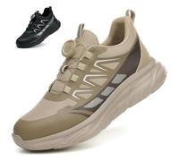 RASEARY Safety Trainers Men Womens Lightweight Steel Toe Cap Non Slip Work Safety Shoes Puncture Proof Work Trainers Breathable Industrial Work Shoes with Swivel Buckle Shoelaces, Khaki, UK 5.5