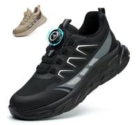 RASEARY Safety Trainers Men Womens Lightweight Steel Toe Cap Trainers Non Slip Work Safety Shoes Puncture Proof Work Trainers Breathable Industrial Work Shoes with Swivel Buckle Shoelaces，Black UK 5