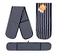 RASH Accessories Double Oven Gloves Butcher Quilted Stripe Pot Holder Heat Resistant Mitt 100% Cotton (Navy)
