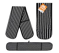 RASH Accessories Double Oven Gloves Butcher Quilted Stripe Pot Holder Heat Resistant Mitt 100% Cotton (Black)