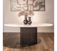 Rashford Dining Table - 200cm - 8 Seater - Oval - Fluted Base - Blush Beige and Brown - Marble and Metal