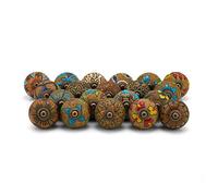 Rasiya Art Brown Drawer Knobs - Assorted Multicolor Ceramic Cabinet Pull Handle Kitchen Furniture Hardware Boho Farmhouse Decor - Pack of 20