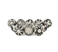 Rasiya Art Ceramic Black and White Knobs - Boho Knobs for Cupboards Door Cabinet and Drawer - Decorative Hand Painted Ceramic Round Pull Handles for Home Decor - Pack of 12