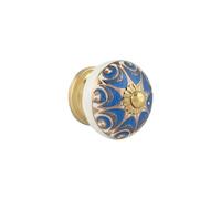 Rasiya Art Ceramic Cupboard Bohemian Knobs - Vintage Cabinet Pull Handles for Kitchen Cabinet-Cupboard-Wardrobe Home Furniture Hardware - Navy Blue Gold - Pack of 6