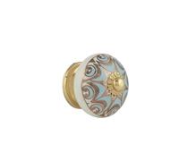 Rasiya Art Ceramic Wardrobe Knobs - Countryside Boho Ceramic Dresser Pull Handle Kitchen Cupboard Wardrobe Knob Farmhouse Decor Furniture Hardware - Blue Gold - Pack of 10