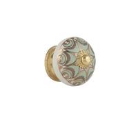 Rasiya Art Gold Cabinet Knobs - Vintage Ceramic Pull Handles for Kitchen Drawer-Cupboard-Wardrobe Home Furniture Hardware - Light Green Gold - Pack of 6
