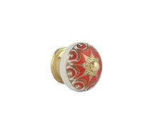 Rasiya Art Gold Door Knobs - Vintage Ceramic Pull Handles for Kitchen Cabinet-Cupboard-Wardrobe Home Furniture Hardware - Red Gold - Pack of 6