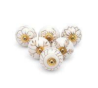 Rasiya Art Gold Hand Painted Ceramic Cabinet Handles - Decorative Ceramic Knobs for Dresser Drawers Doors Wardrobe - Set of 6 Door Knobs