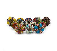 Rasiya Art Multicolour Ceramic Knobs for Cabinets and Drawers - Assorted Multicolour Countryside Door Pull Handles for Kitchen Wardrobes Boho Home Interior Decor - Pack of 12