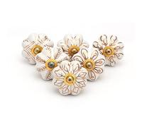 Rasiya Art Pumpkin Star Golden Ceramic Drawer Knobs for Dresser Cabinet Cupboards and Furniture - Set of 6 Pull Handles