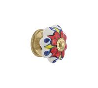 Rasiya Art Red Floral Ceramic Drawer Pulls and Knobs - Countryside Handmade Ceramic Dresser Pulls Kitchen Cabinets Cupboard Wardrobe Handle Boho Decor Furniture Hardware - Red Rangoli - Pack of 4