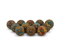 Rasiya Art Vintage Ceramic Drawer Knobs - Antique Decorative Cabinet Pull Handle Farmhouse Kitchen Furniture Hardware Rustic Boho Home Decor - Pack of 12
