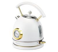 Rasonic Classic Retro Electric Kettle, 1.8L Stainless Steel, 3000W Fast Quiet Boiling, Temperature Gauge, LED Light, Auto Shut-Off, Home & Office Use - White and Gold