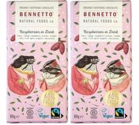 Raspberries in Dark Tangy raspberry pieces in rich dark chocolate. 60% cocoa. Certified organic, Fairtrade, and net climate positive. Beautiful gifts for everyone. (Pack of 2)