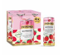Twinings Refresh - Raspberry & Lemon Flavoured Sparkling Tea-Refreshing Fruity Beverage(4X250ml Cans)-No Added Sugar, Low in Caffeine/Calorie, Healthy Alternative,Antioxidant Rich,Vegan,Gluten Free