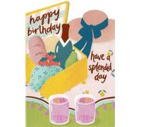 Raspberry Blossom Happy Birthday Greeting Card, Picnic Scene, Blank Inside, 'Have a Splendid Day'