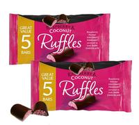 Raspberry & Coconut Ruffles 5 Bars Pack 130g - Pack of 2 - Dark Chocolate Covered Raspberry & Coconut Cream Sweets - Jmsn