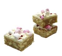 Raspberry Eton Blondies | Homemade Postable Blondie Cakes | White Chocolate Blondies Topped With Meringue Pieces | Perfect For Birthdays Or Just As A Gift