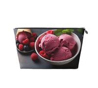 Raspberry Ice Cream Prints PVC Leather Travel Toiletry Bag with Silver Zippers, Waterproof Cosmetic Organiser for Makeup, Toiletries & Essentials
